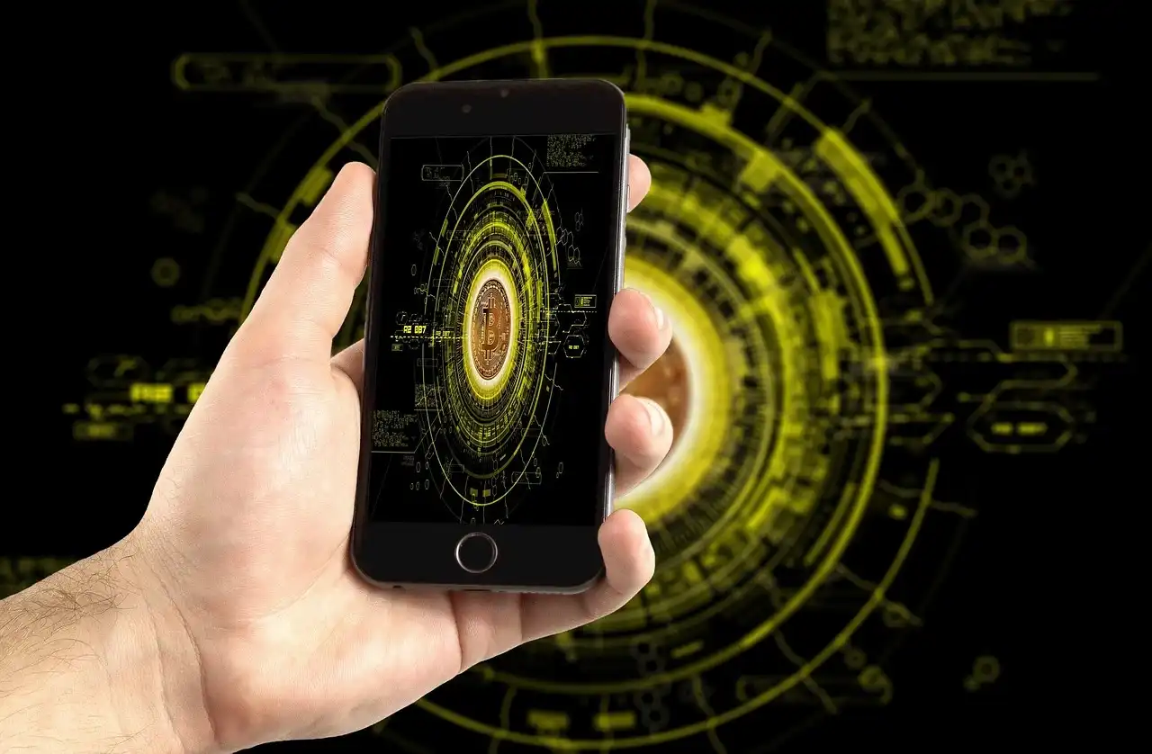 Person analyzing crypto data or exploring blockchain platforms on a digital device