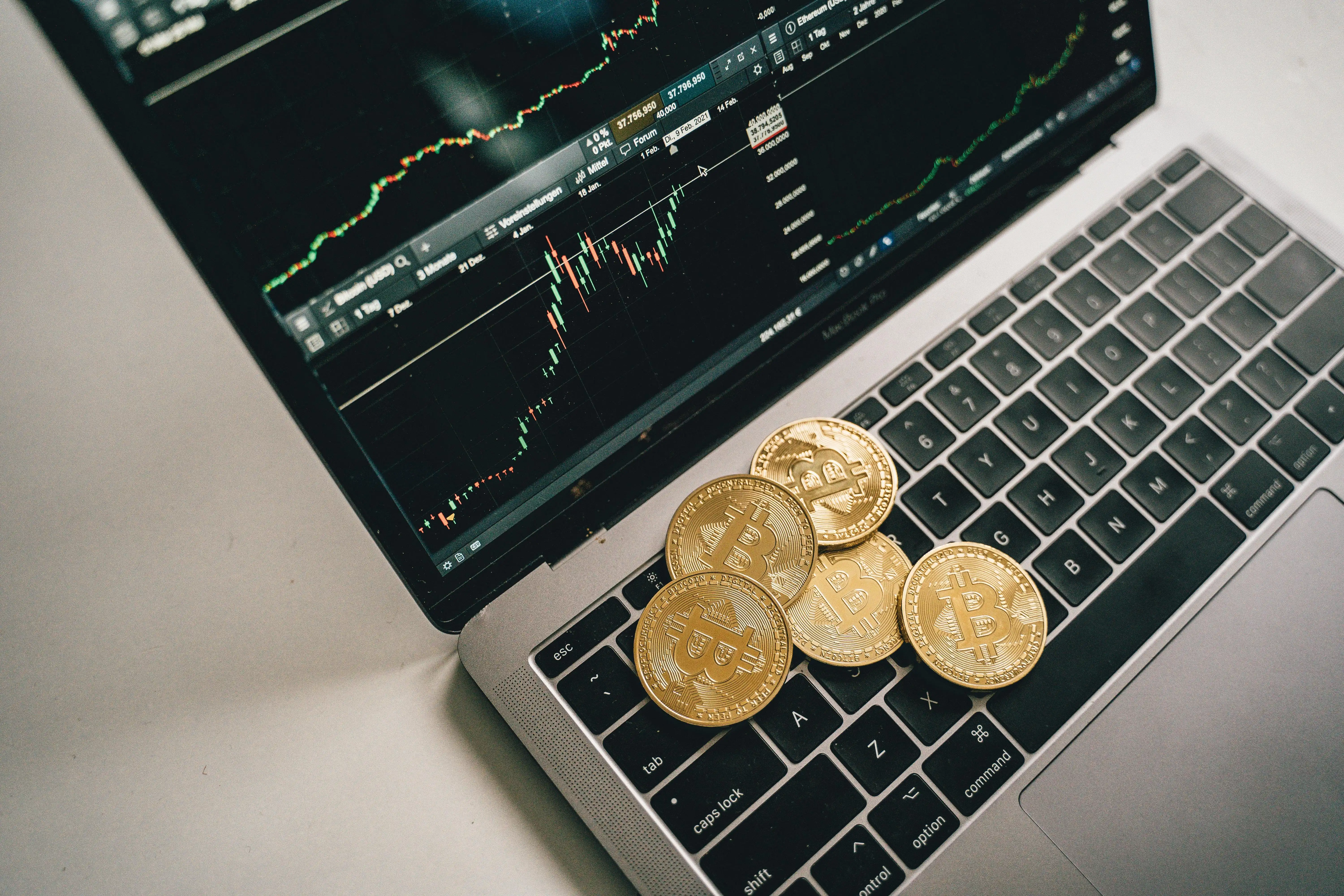 Person analyzing crypto data or exploring blockchain platforms on a digital device
