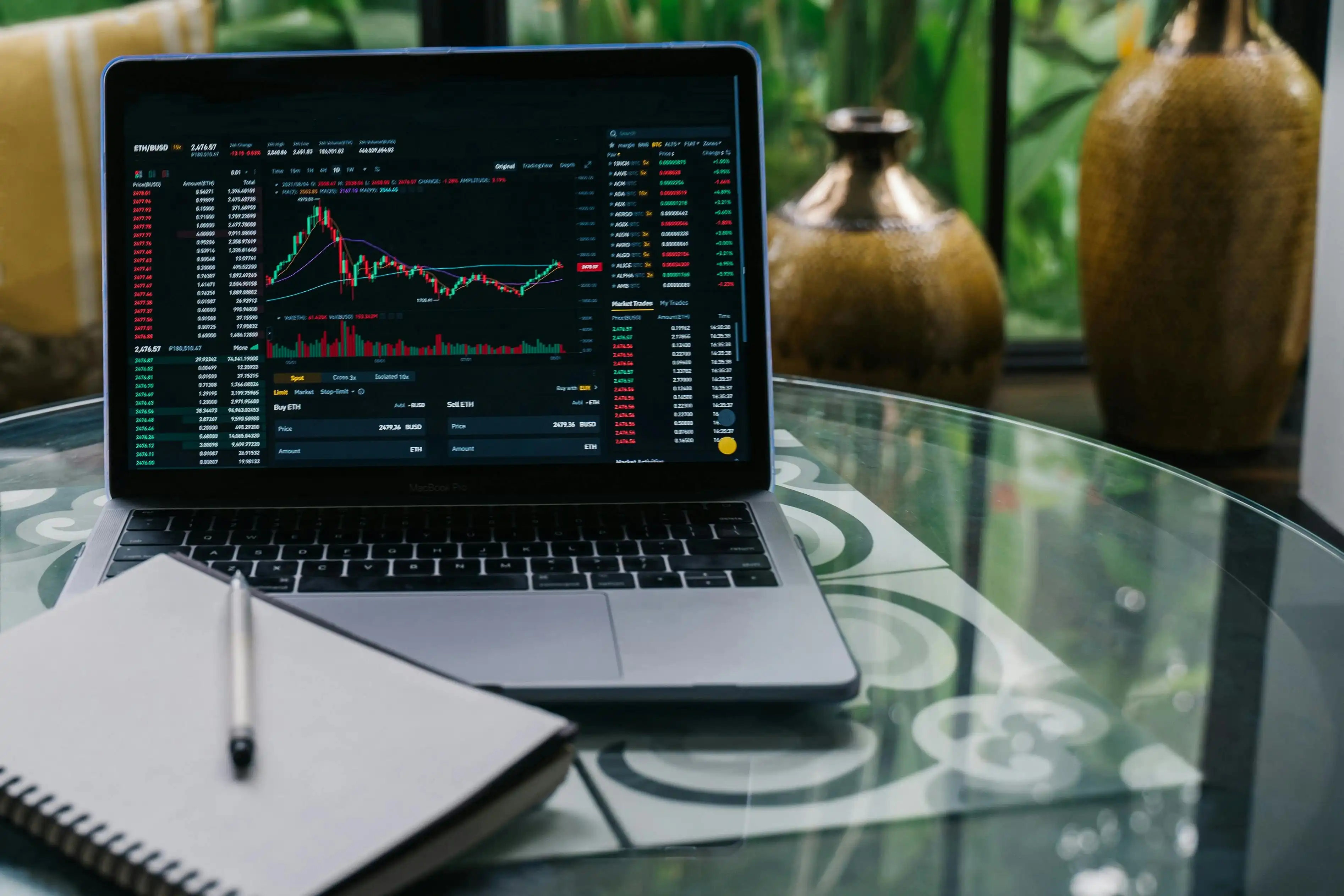 Person analyzing crypto data or exploring blockchain platforms on a digital device